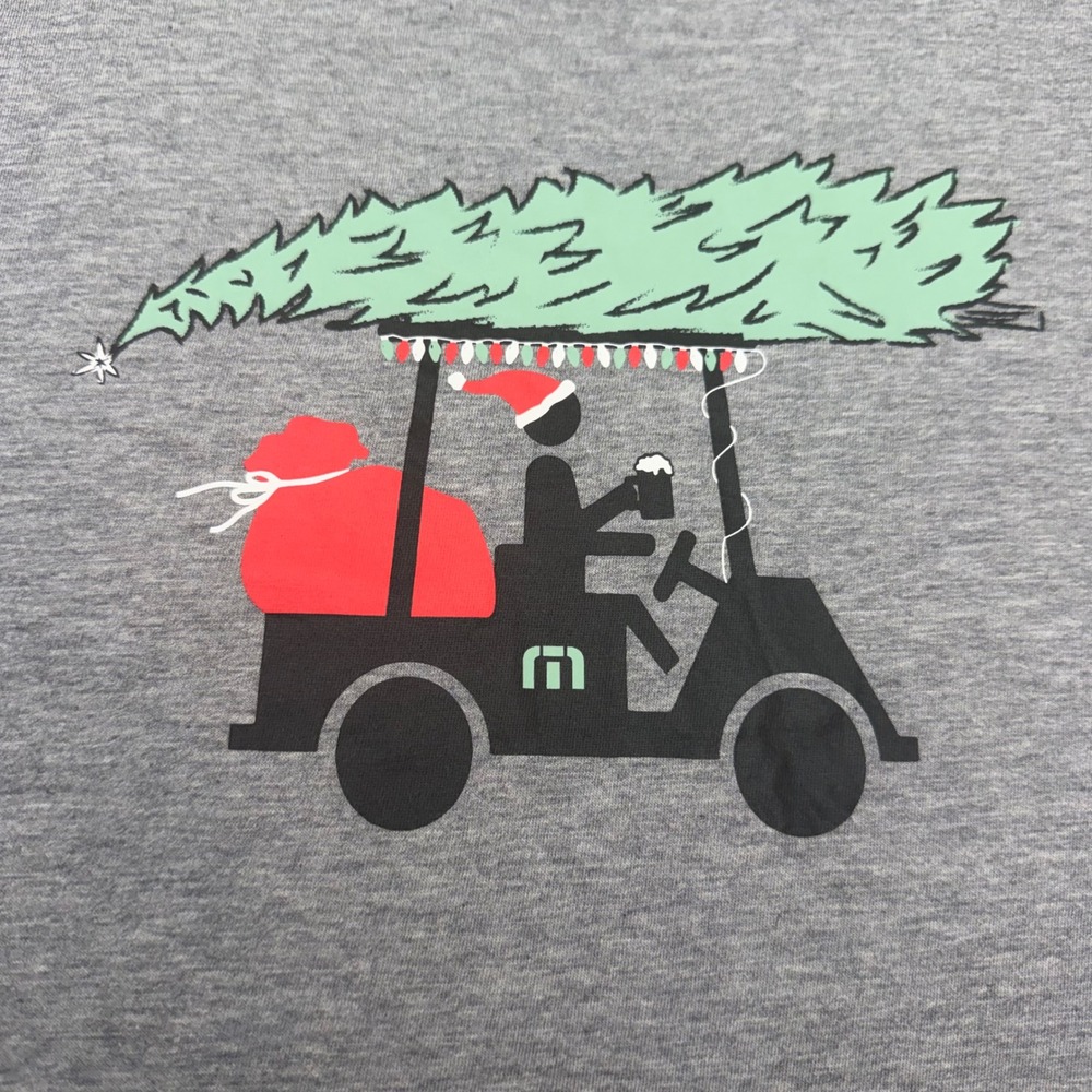TravisMathew Mens XL T-Shirt Gray Golf Cart Christmas Tree Santa Drink Graphic - Picture 3 of 7